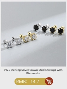 Detailed view of S925 sterling silver crown stud earrings with sparkling cubic zirconia