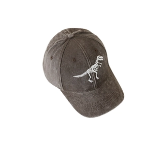 Cappellino vintage grigio scuro per bambini con ricamo di scheletro di dinosauro