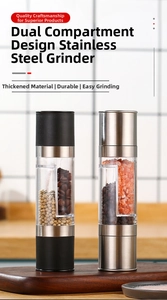 Dual-chamber manual pepper grinder with adjustable coarseness and clear viewing window