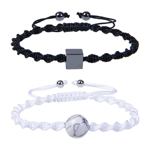 Handmade Braided Rope Bracelet With Natural Stone Beads And Square Hematite Adjustable For Couples Minimalist Gift