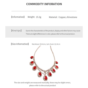 Infographic showing copper rhinestone necklace dimensions and specifications with 15.3g weight