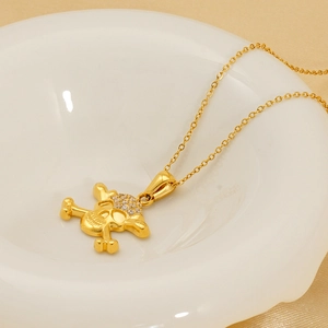 Punk style 18k gold plated skull pendant necklace with sparkling cubic zirconia accents