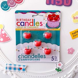 Bougies d'anniversaire en forme de cerise, 5pcs cire naturelle, déco parfaite pour gâteau.