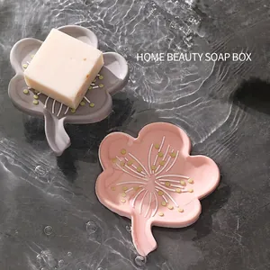 Flower Shaped Silicone Soap Dish Self Draining Flexible Soap Holder For Bathroom Shower Creative Japanese Style Non Slip
