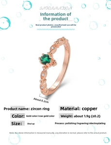 Macro shot of 14k rose gold plated ring with emerald green zircon and S925 engraving