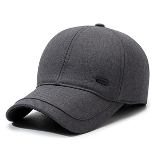 Men's dark grey winter baseball cap with thick fabric and decorative metal side plate