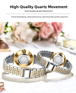 Detail of couple watches with stainless steel backs and gold-silver metal straps