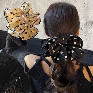 Elegant Polka Dot Large Scrunchie Oversized Satiny Hair Tie For Women Girls Ponytail Bun Holder Korean Style