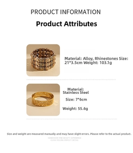 Detail specifications for vintage alloy rhinestone bracelet and cutout stainless steel cuff