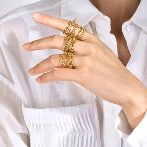 Chic 18k gold plated stainless steel chain link stackable rings set for women