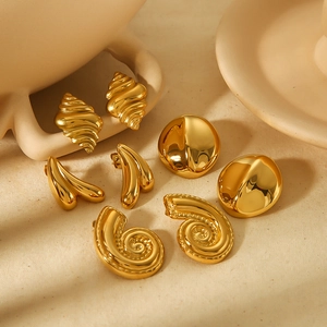 18k gold plated stainless steel croissant and conch stud earrings set for women