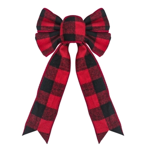 Red and black buffalo plaid Christmas ribbon bow decoration for tree topper and gift box