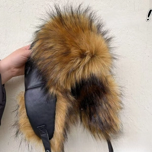 Detailed view of straw yellow fox fur collar with premium thick lining and warm texture