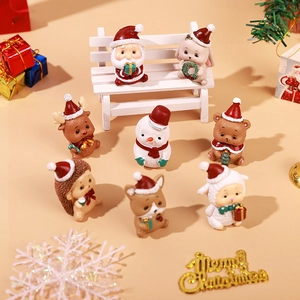 Set of 8 cute Christmas miniature figurines including Santa, reindeer and snowman decor