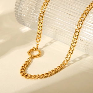 Chunky 18K gold-plated stainless steel Cuban link necklace with round clasp detail