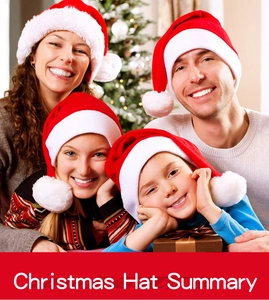 Family wearing red velvet Christmas hats with white plush trim in festive holiday setting
