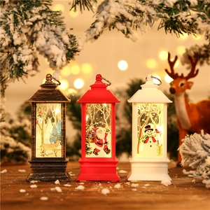 LED Christmas Lantern Decorative Night Light Plastic Retro Hanging Ornament For Holiday Home Party Santa Snowman Reindeer