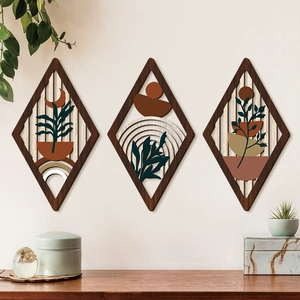 Bohemian Wooden Wall Hanging Decor Abstract Plant Leaf Sun Moon Rainbow Modern Minimalist Rustic Home Art Ornament