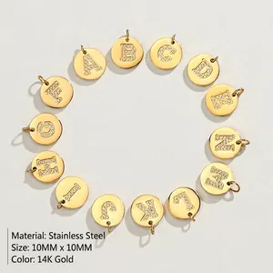 14K gold plated stainless steel letter charms with crystal diamonds A-N set