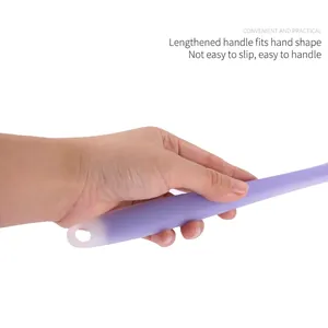 Purple ergonomic silicone spatula handle with long non-slip grip and hanging hole