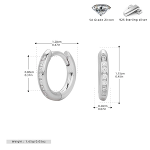 Detailed measurement of S925 sterling silver earrings with 5A grade zircon stones