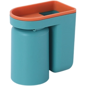 Wall-mounted blue and orange toothbrush holder and bathroom organizer storage box