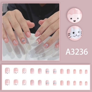 Cute watercolor panda and cat press-on nails set with 24 pieces featuring bow tie patterns