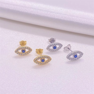 S925 sterling silver evil eye stud earrings with blue stones in gold and silver finish