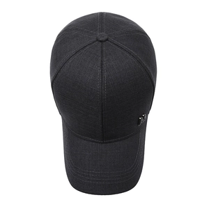 Classic black denim baseball cap with metal M logo and reinforced curved visor
