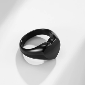 Minimalist 18K gold plated stainless steel black heart ring with a polished glossy finish