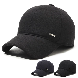 Men Winter Baseball Cap Thick Woolen Herringbone Warm Ear Flaps Hat Windproof Adjustable Outdoor Peaked Cap Solid