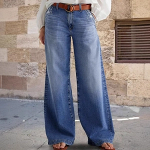 Jean Large Vintage À Taille Haute Pour Femme Pantalon En Denim Délavé Avec Broderie Étoile Pantalon Droit Décontracté