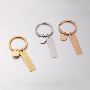 Polished stainless steel rectangular keychains in gold, silver and rose gold