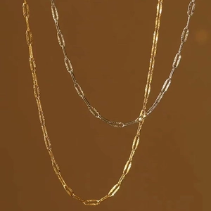 Minimalist Titanium Steel Embossed Cross Chain Necklace Bracelet For Women Fashion Commute Gold Steel Electroplated Jewelry