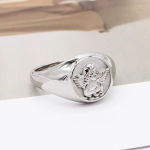 Retro Cupid angel embossed ring in silver stainless steel for men and women