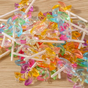 Colorful windmill lollipop resin charms with metal loops for DIY jewelry making and crafts