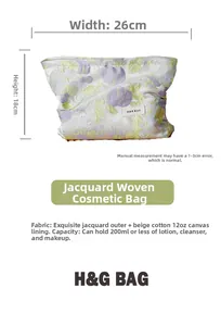 Floral makeup bag dimensions 26x18cm with jacquard fabric and cotton canvas lining