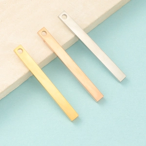 Polished rectangular stainless steel bar pendants in gold, rose gold and silver