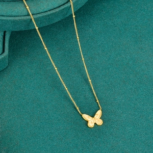 Butterfly Pendant Necklace 316L Stainless Steel 18K Gold Plated Satellite Bead Chain Elegant Minimalist Jewelry For Women