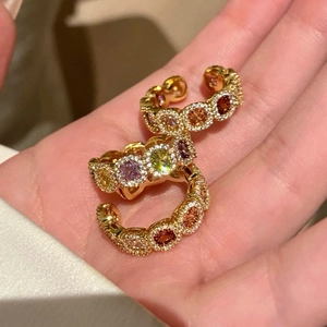 Zircon Square Open Ring 14K Gold Plated Copper Multicolor Rainbow Adjustable Finger Jewelry For Women