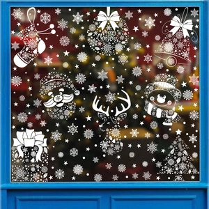 Stickers de Noël blancs pour vitres avec Père Noël, rennes et flocons de neige