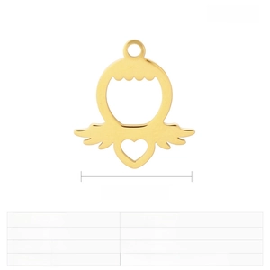 Macro detail of a 19x18mm heart-shaped devil wing pendant in polished gold stainless steel