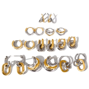 Boucles d'oreilles bicolores or et argent en acier inoxydable, créoles géométriques