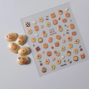 3D embossed nail stickers with realistic teddy bear and cookie patterns, model FEB-569