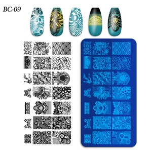Detail of BC-09 nail stamping plate with lace and floral patterns for manicure art
