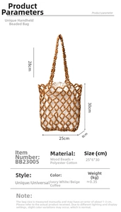 Detaillierte Größenparameter der handgefertigten Holzperlen-Beuteltasche mit Maßen