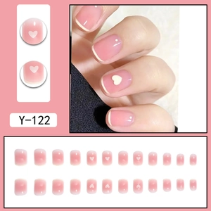 Pink heart gradient press-on nails set with French white tips model Y-122