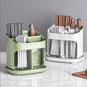 Kitchen Cutlery Storage Box Plastic Drainage Detachable Multi Grid For Spoon Fork Knife Wall Mounted Transparent Stand