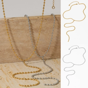 Long Y Shaped Lariat Necklace Stainless Steel Oval Bead Chain Minimalist Jewelry For Women Elegant Geometric Versatile