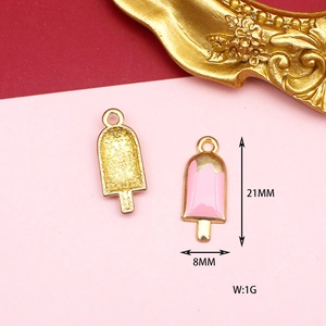 Pink popsicle enamel pendant charm showing front and star pattern back detail with dimensions